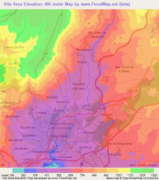 Vila Seca,Portugal Elevation Map
