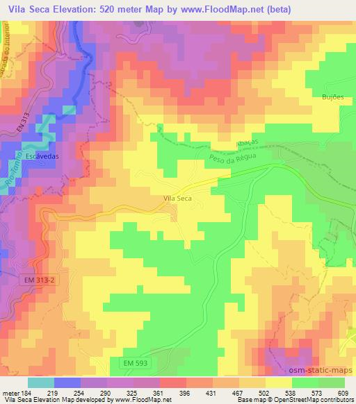 Vila Seca,Portugal Elevation Map