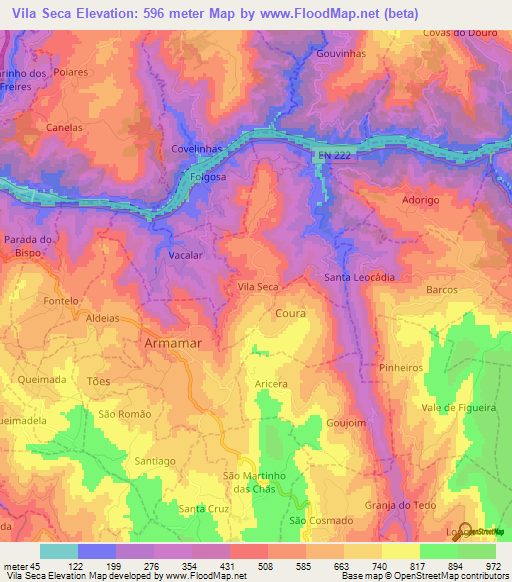 Vila Seca,Portugal Elevation Map
