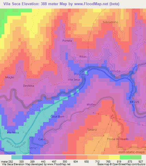 Vila Seca,Portugal Elevation Map