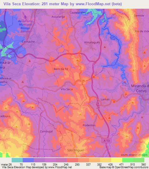 Vila Seca,Portugal Elevation Map