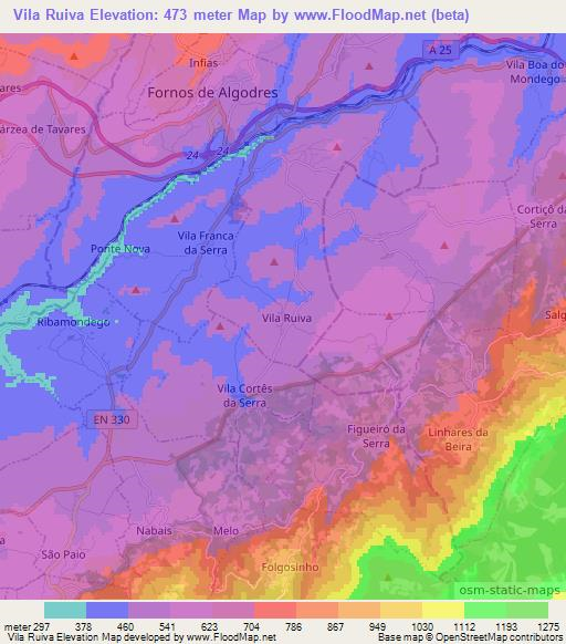 Vila Ruiva,Portugal Elevation Map