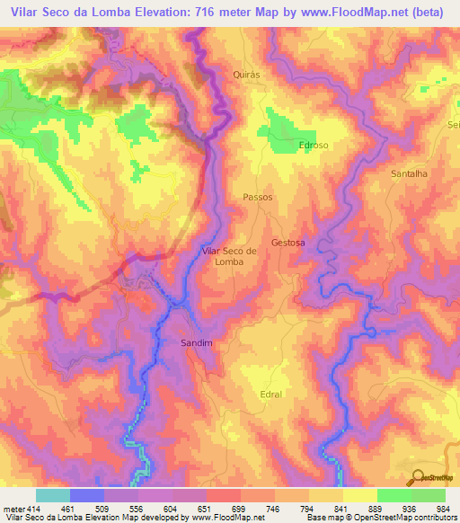 Vilar Seco da Lomba,Portugal Elevation Map