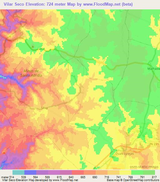 Vilar Seco,Portugal Elevation Map