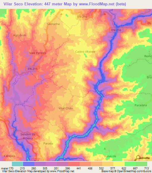 Vilar Seco,Portugal Elevation Map
