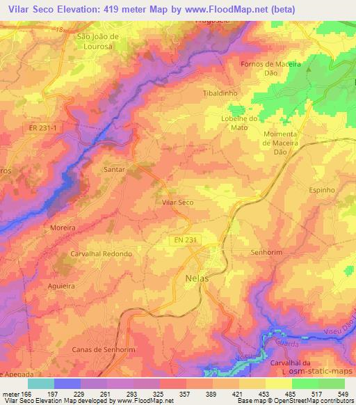 Vilar Seco,Portugal Elevation Map