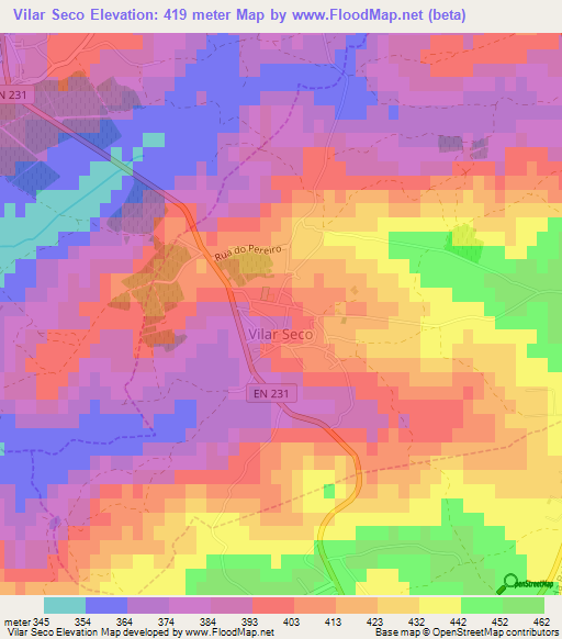 Vilar Seco,Portugal Elevation Map