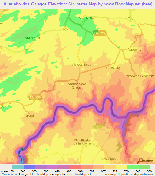 Vilarinho dos Galegos,Portugal Elevation Map