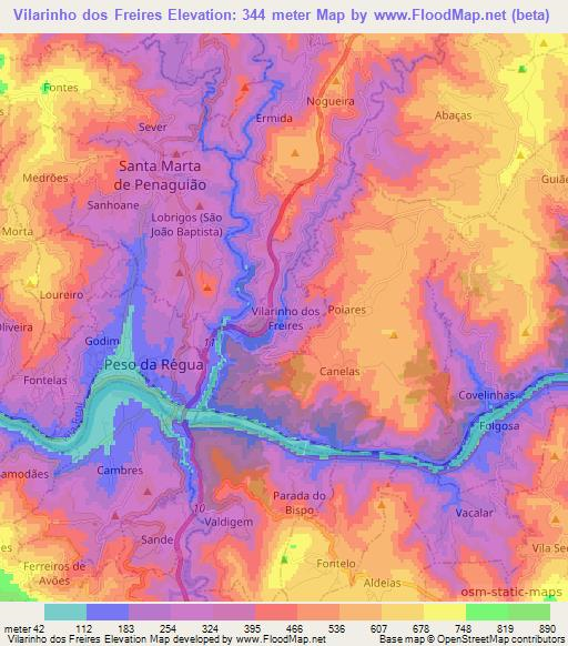 Vilarinho dos Freires,Portugal Elevation Map