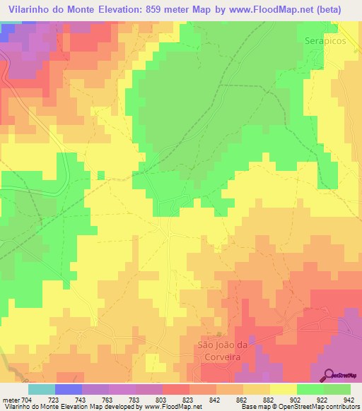 Vilarinho do Monte,Portugal Elevation Map