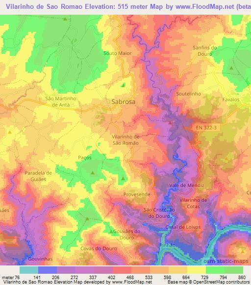 Vilarinho de Sao Romao,Portugal Elevation Map