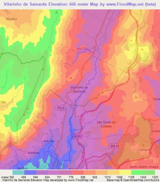 Vilarinho de Samarda,Portugal Elevation Map