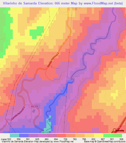 Vilarinho de Samarda,Portugal Elevation Map