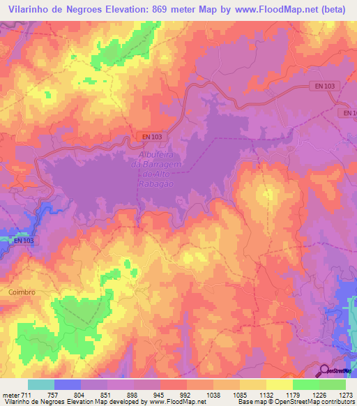 Vilarinho de Negroes,Portugal Elevation Map