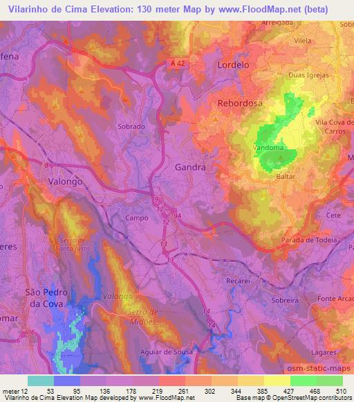 Vilarinho de Cima,Portugal Elevation Map