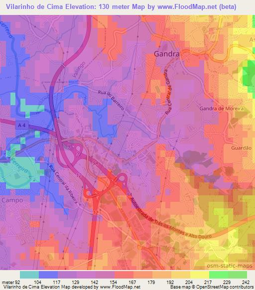 Vilarinho de Cima,Portugal Elevation Map
