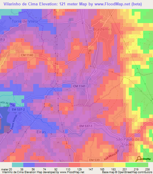 Vilarinho de Cima,Portugal Elevation Map