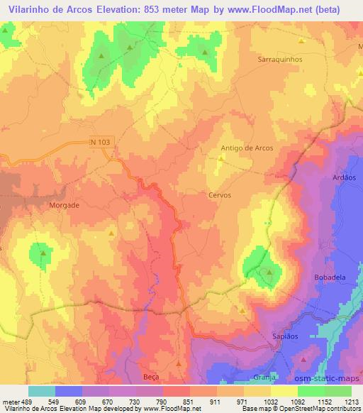 Vilarinho de Arcos,Portugal Elevation Map