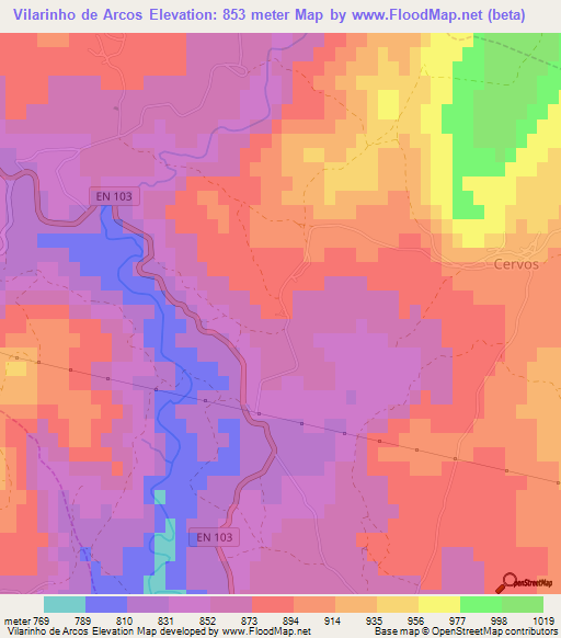Vilarinho de Arcos,Portugal Elevation Map