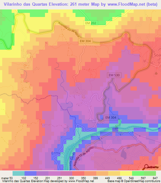 Vilarinho das Quartas,Portugal Elevation Map