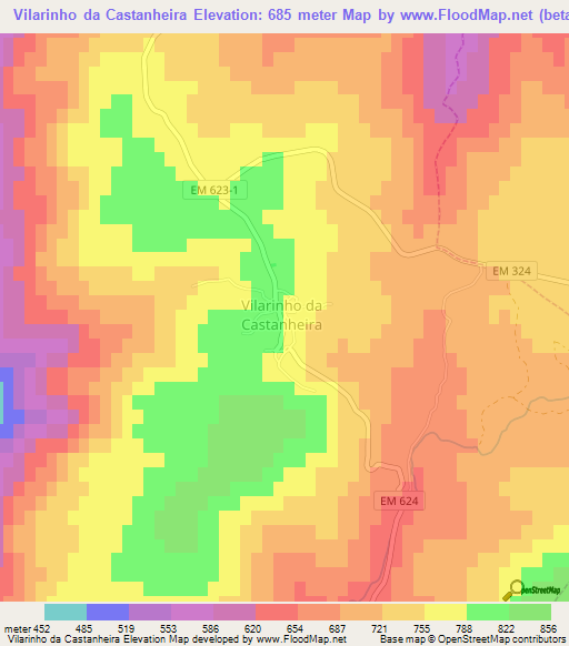 Vilarinho da Castanheira,Portugal Elevation Map