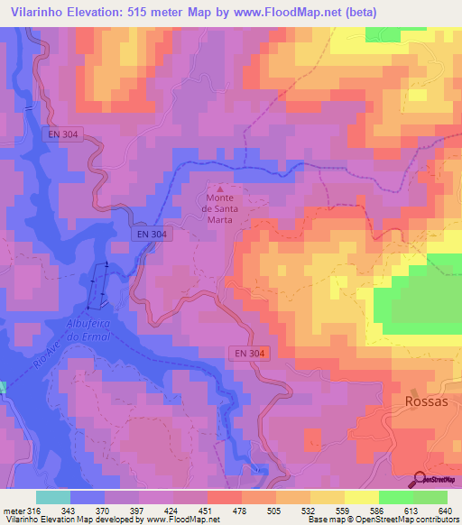 Vilarinho,Portugal Elevation Map