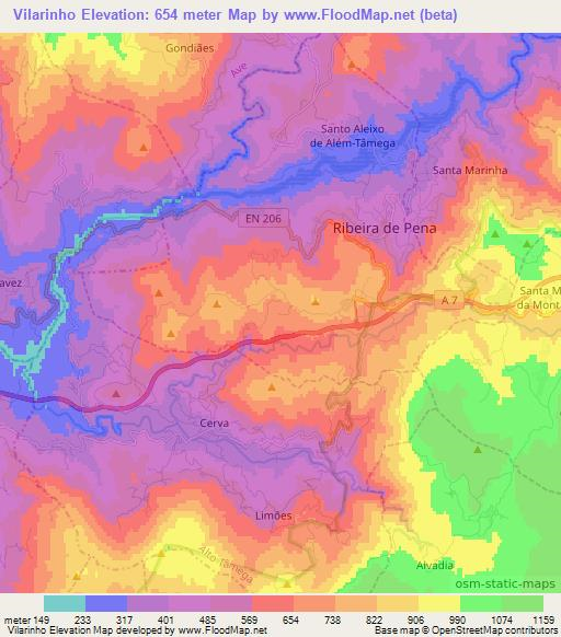 Vilarinho,Portugal Elevation Map