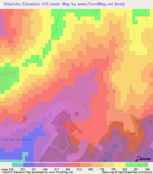 Vilarinho,Portugal Elevation Map