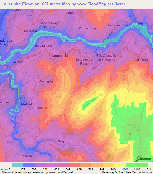 Vilarinho,Portugal Elevation Map
