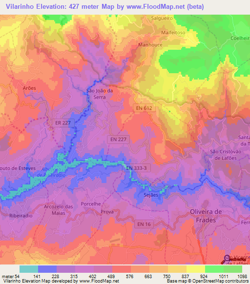 Vilarinho,Portugal Elevation Map