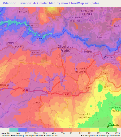 Vilarinho,Portugal Elevation Map