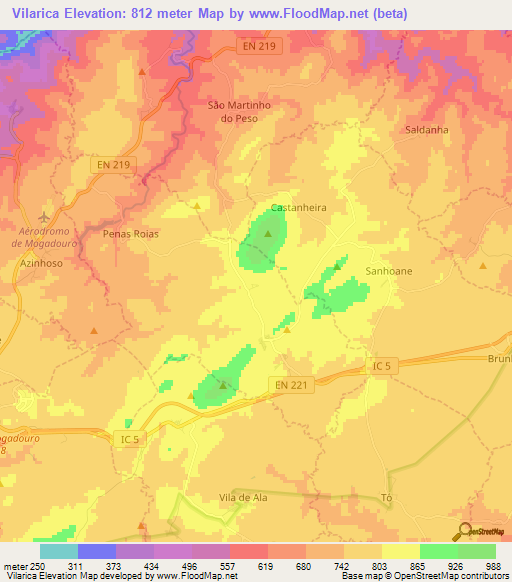 Vilarica,Portugal Elevation Map