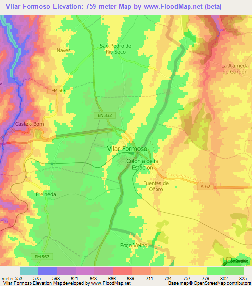 Vilar Formoso,Portugal Elevation Map