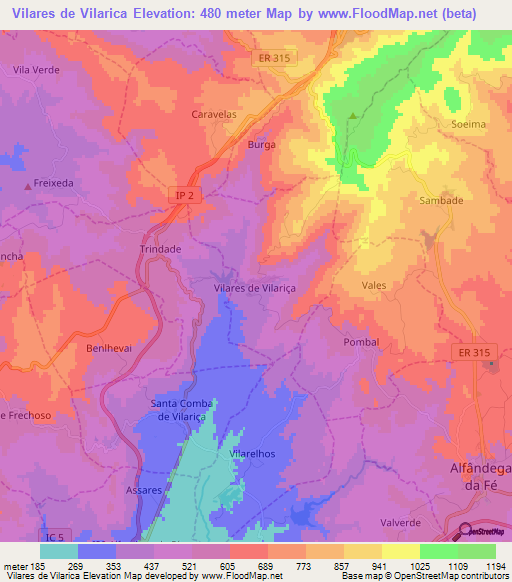 Vilares de Vilarica,Portugal Elevation Map