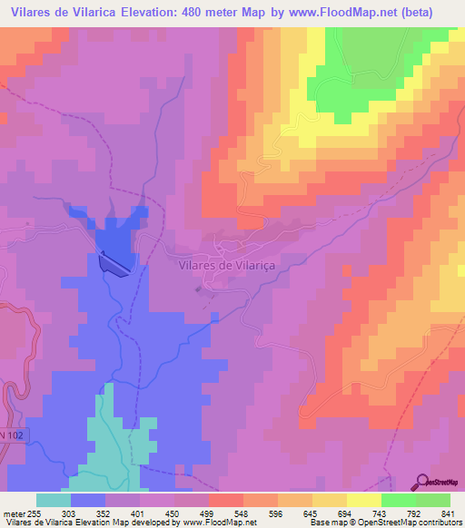 Vilares de Vilarica,Portugal Elevation Map