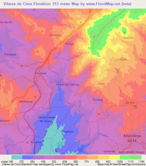 Vilares de Cima,Portugal Elevation Map