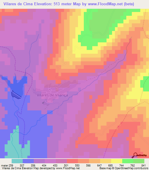 Vilares de Cima,Portugal Elevation Map