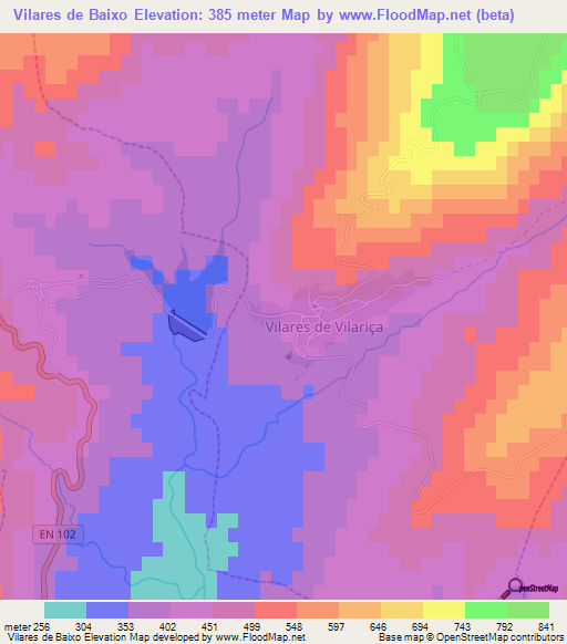 Vilares de Baixo,Portugal Elevation Map