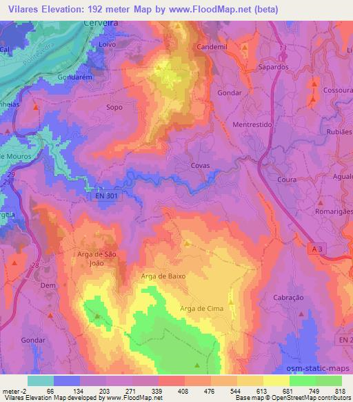 Vilares,Portugal Elevation Map