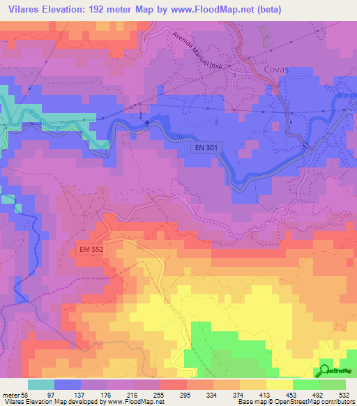 Vilares,Portugal Elevation Map
