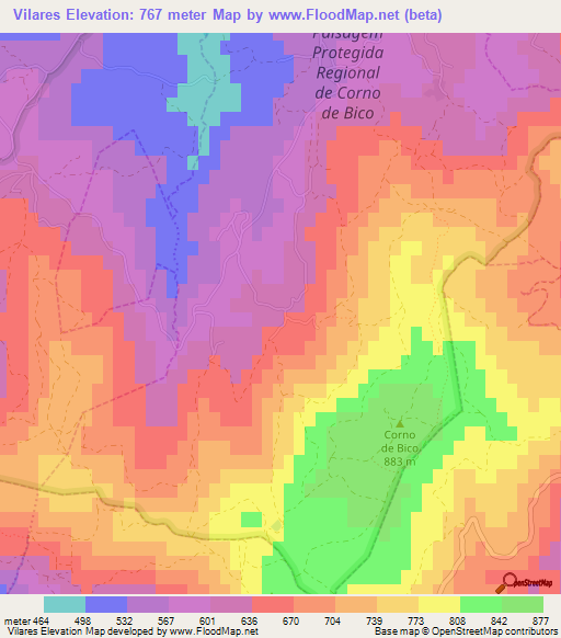 Vilares,Portugal Elevation Map