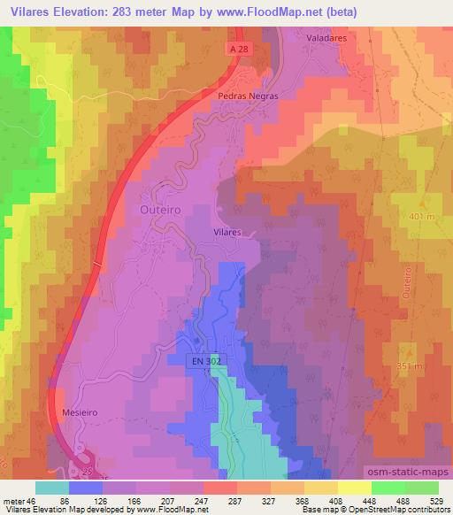 Vilares,Portugal Elevation Map