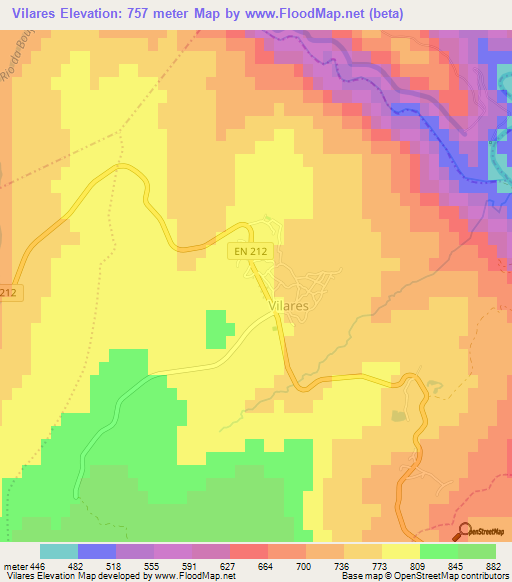 Vilares,Portugal Elevation Map
