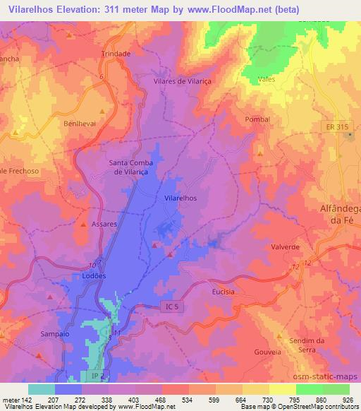 Vilarelhos,Portugal Elevation Map