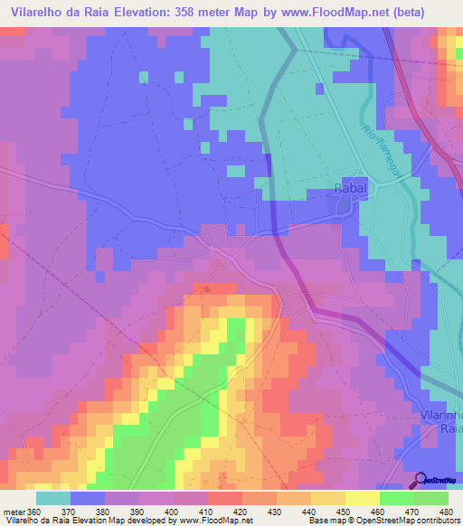 Vilarelho da Raia,Portugal Elevation Map