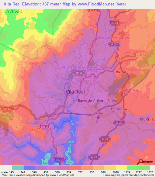 Vila Real,Portugal Elevation Map