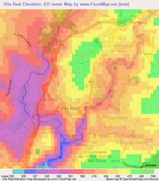 Vila Real,Portugal Elevation Map