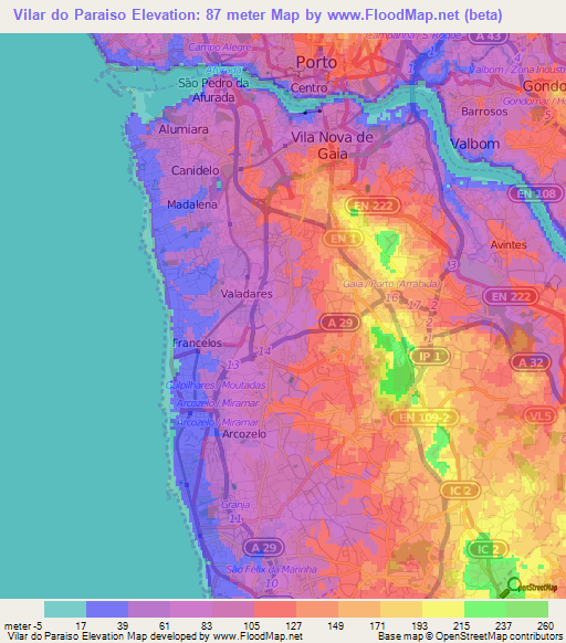 Vilar do Paraiso,Portugal Elevation Map