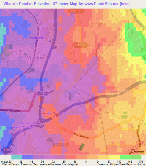 Vilar do Paraiso,Portugal Elevation Map