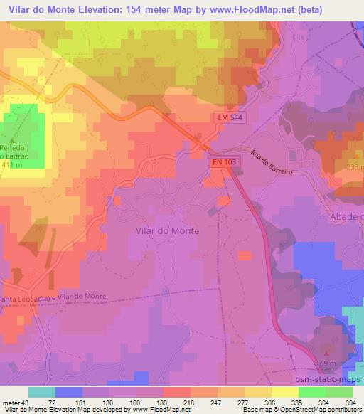 Vilar do Monte,Portugal Elevation Map